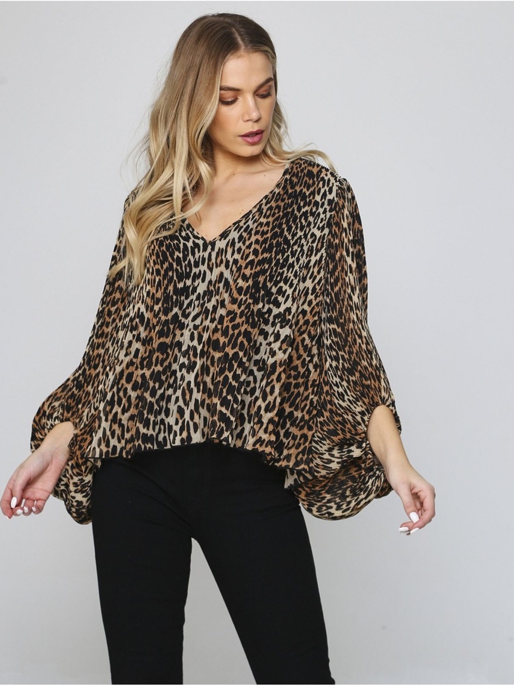 Ganni Pleated Leopard Print Georgette Blouse